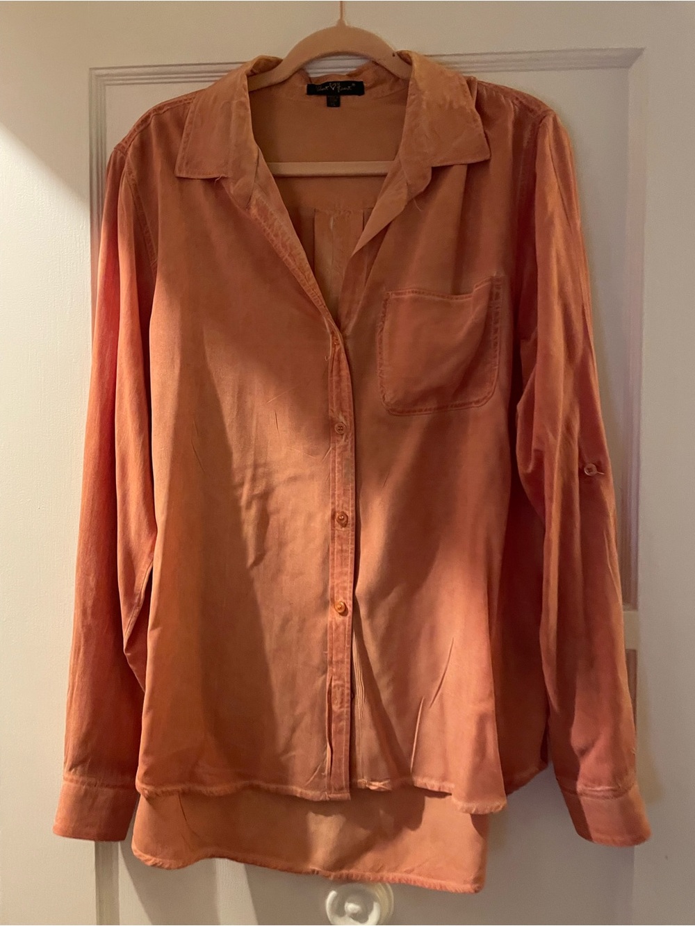 Velvet Heart Button-Down Shirt in Rust Orange - Sz L